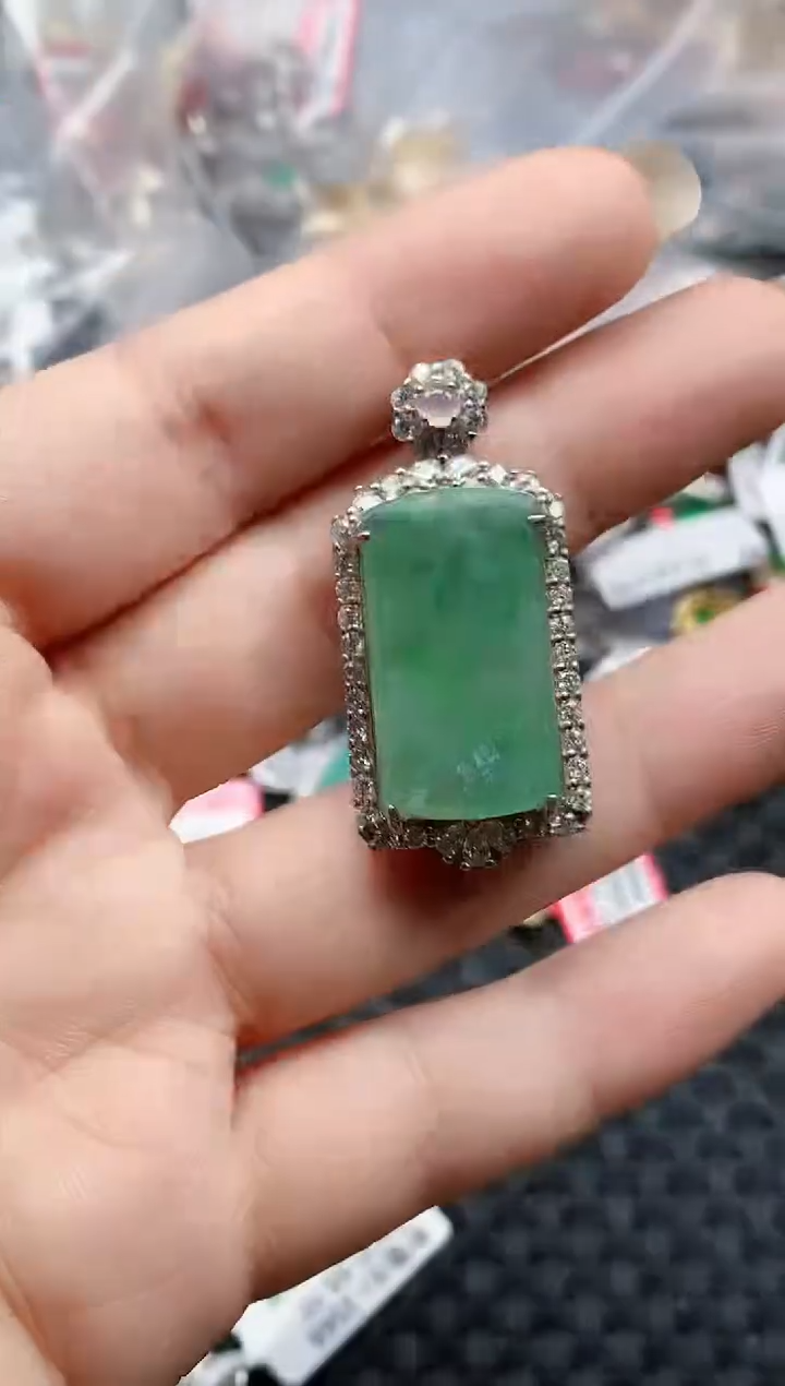 银S925镶嵌戒指翡翠天然A货缅甸翡翠