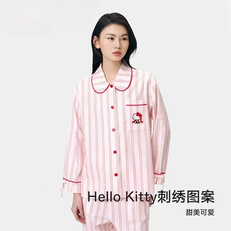【野-SPHello Kitty】天丝棉长袖长裤家居服四季可外穿条纹睡衣女
