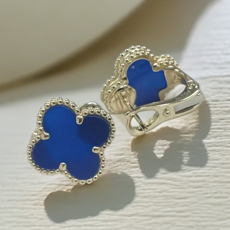 ✨18K 金蓝玛瑙四叶草耳拍 清冷海蓝 + 中号尺寸 戴出温柔贵气感