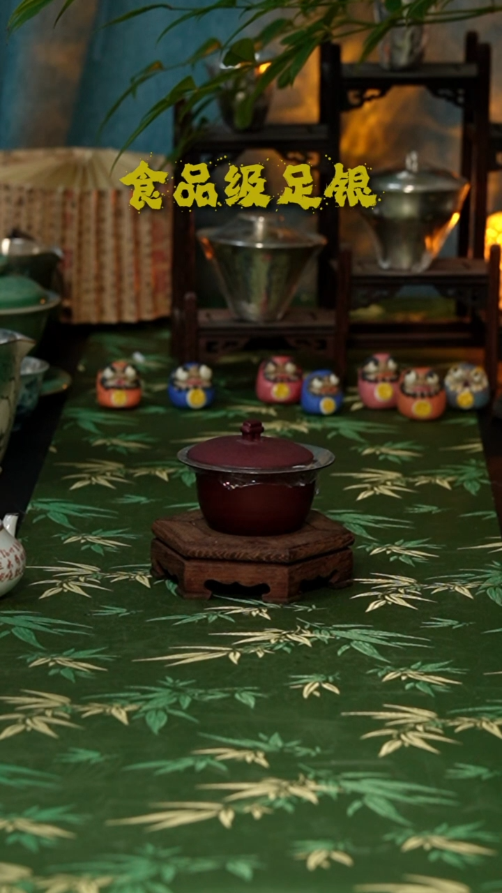 石门盖碗高温999足银银瓷