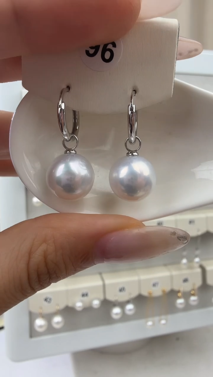 银S925镶嵌耳饰淡水珍珠11-12mm耳扣