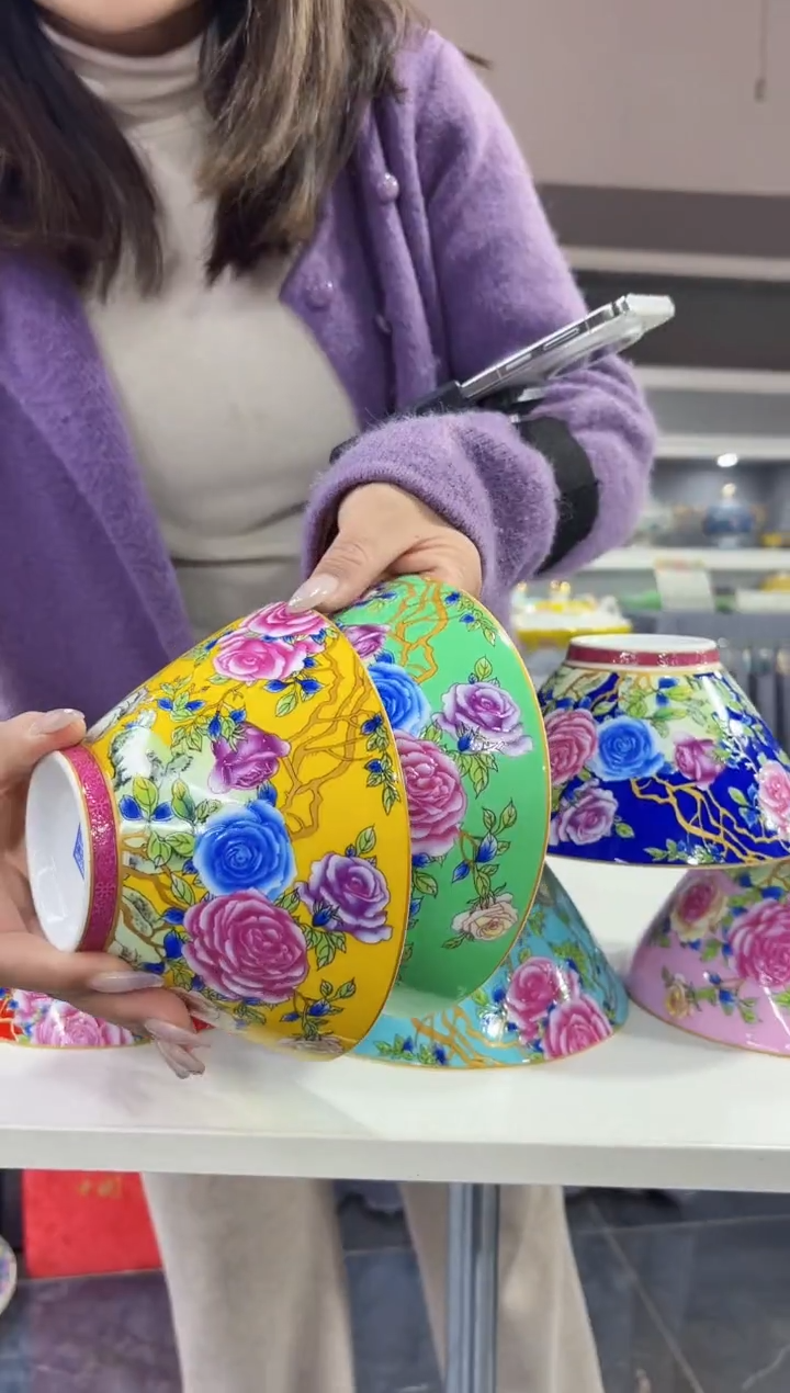 珐琅 6英寸斗笠碗2个景德镇陶瓷