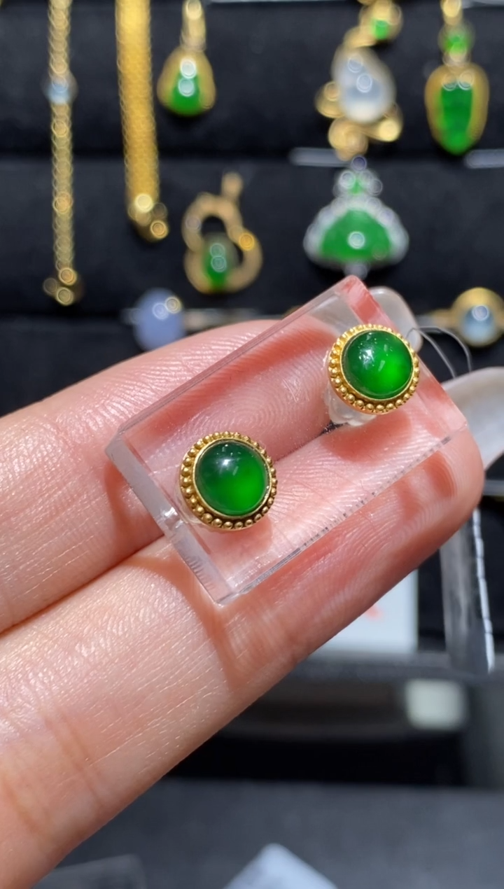 【闪购商品】翡翠耳饰18K金镶嵌耳饰