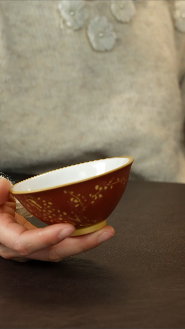 茶杯紫砂陶瓷 粉浆紫砂杯 110cc 墨梅