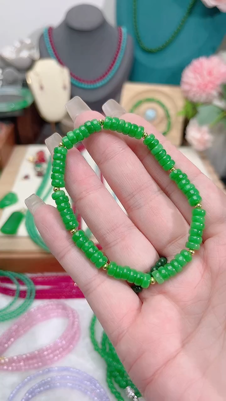 银S925镶嵌手串翡翠算盘99