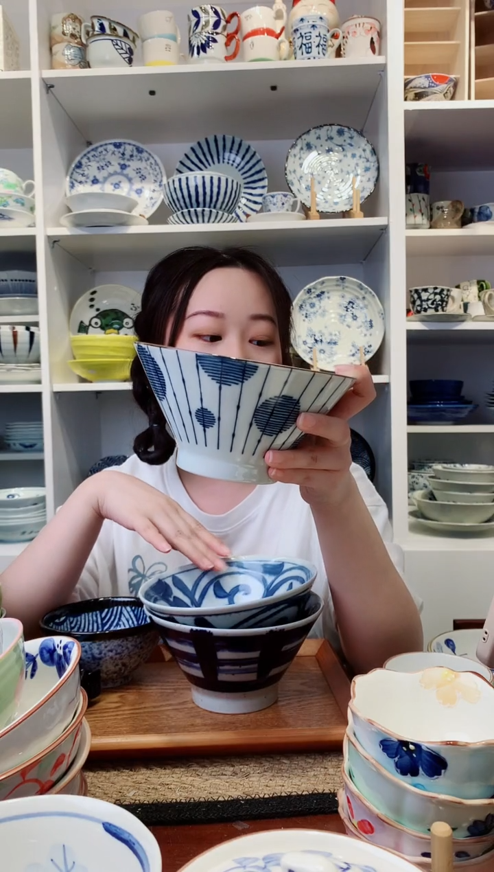 陶瓷日本进口三峰高脚斗笠碗