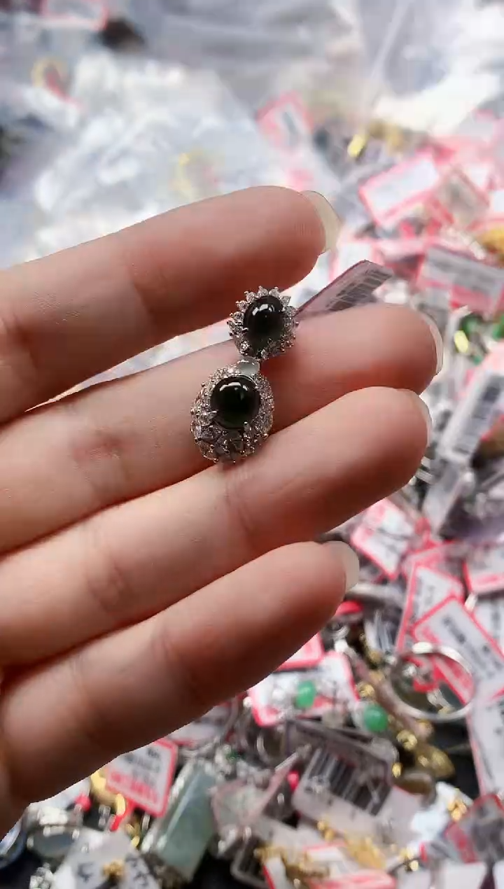 银S925镶嵌戒指翡翠天然A货缅甸翡翠