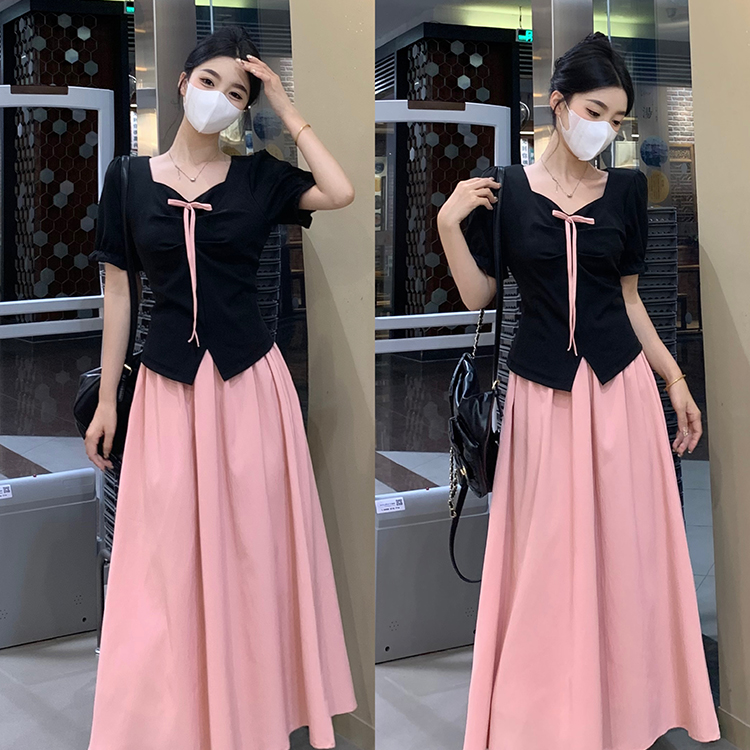 （现货）大码女装夏季新款微胖MM气质显瘦国风假两件连衣裙女1482