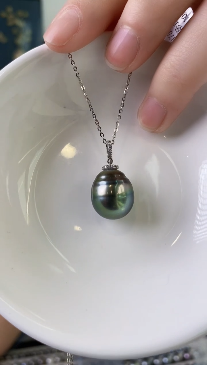 【闪购商品】海水珍珠吊坠(赠链)银S925镶嵌14-15大溪地黑珍珠吊坠