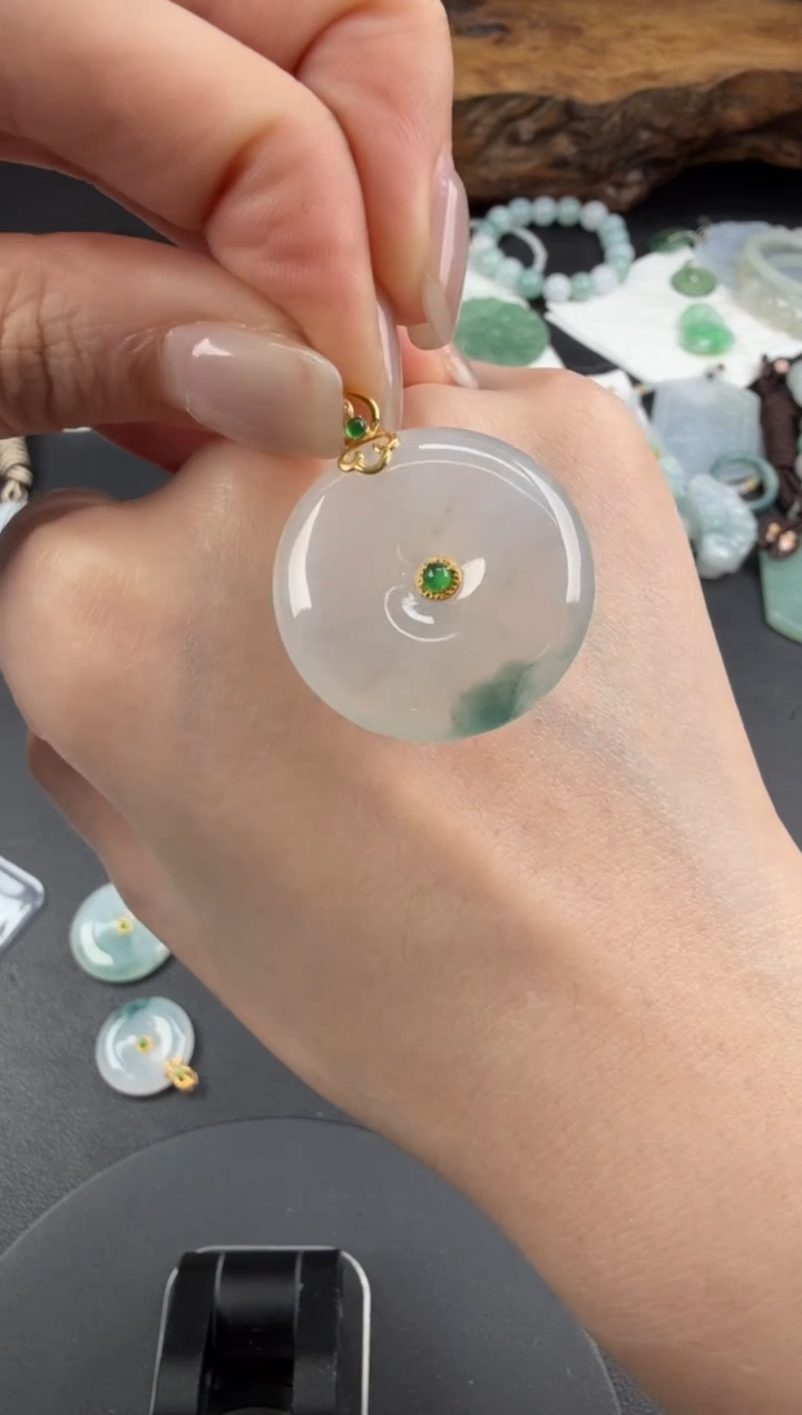 吊坠(不含链)18K金镶嵌翡翠翡翠饰品-225