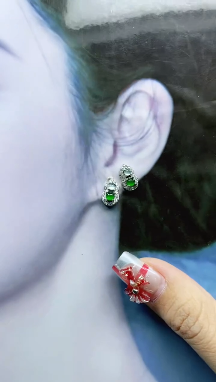 【闪购商品】翡翠耳饰银S925镶嵌多样性