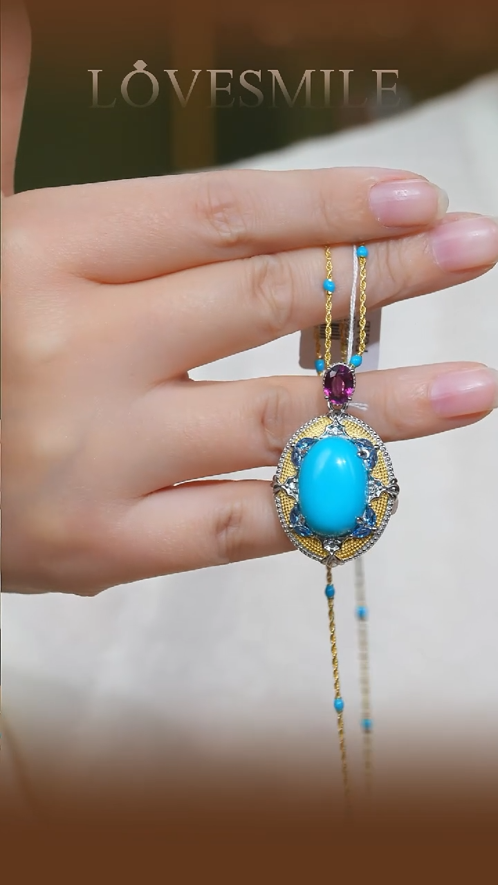 银S925镶嵌绿松石吊坠（赠链）049