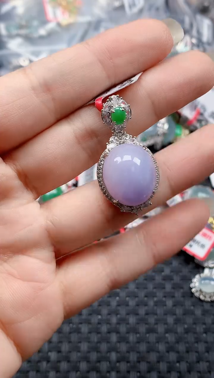 银S925镶嵌戒指翡翠天然A货缅甸翡翠