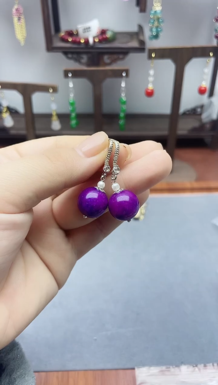 银S925镶嵌苏纪石（舒俱来）耳饰193000