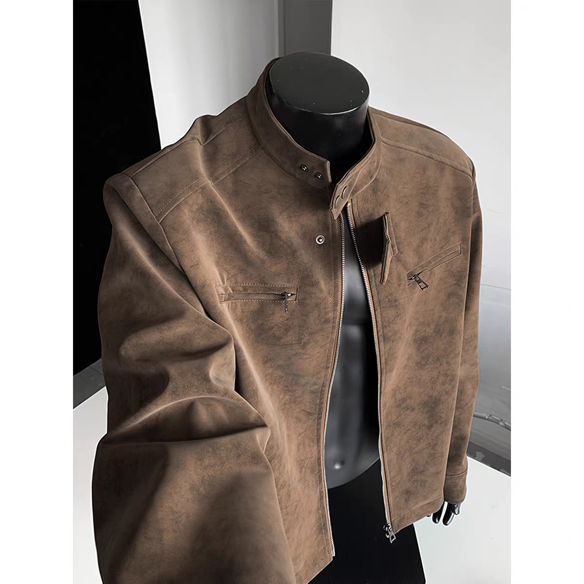 [现货运费险】秋冬皮衣加棉加厚本布下摆短款青年韩版宽松型时尚