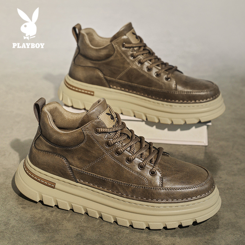 PLAYBOY/花花公子时尚休闲鞋2025新款男士中帮厚底百搭高级感板鞋