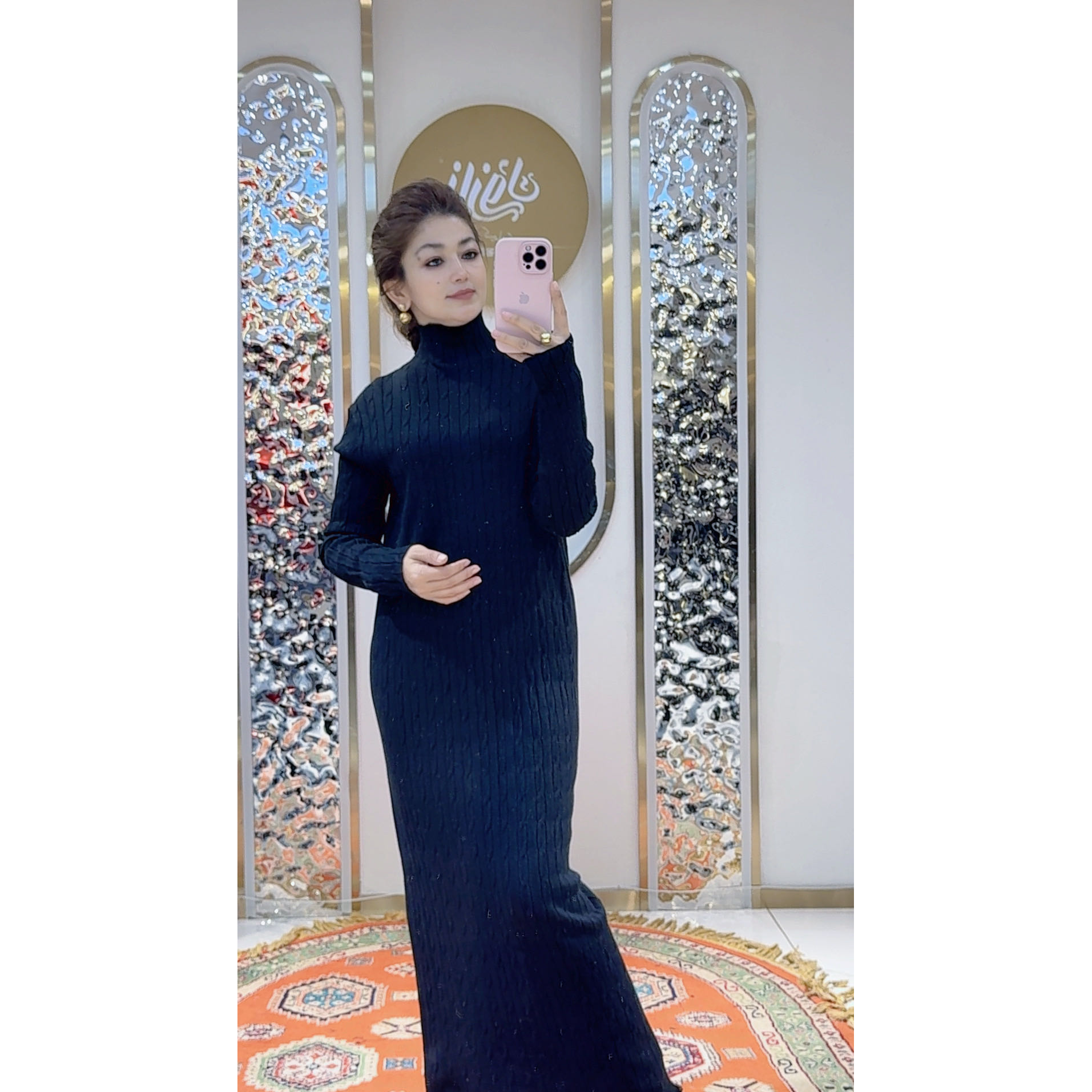 9863简约风高领修身连衣裙女装