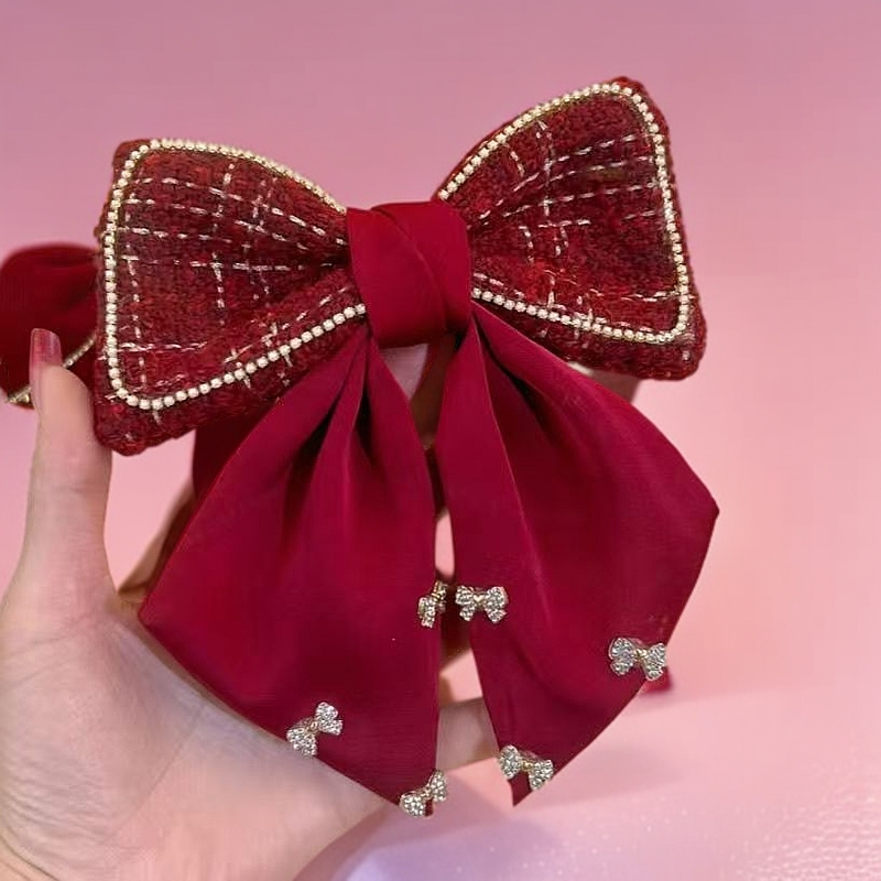 红色小香风气质蝴蝶结新年网红爆款飘带优雅发夹新款弹簧夹头饰女