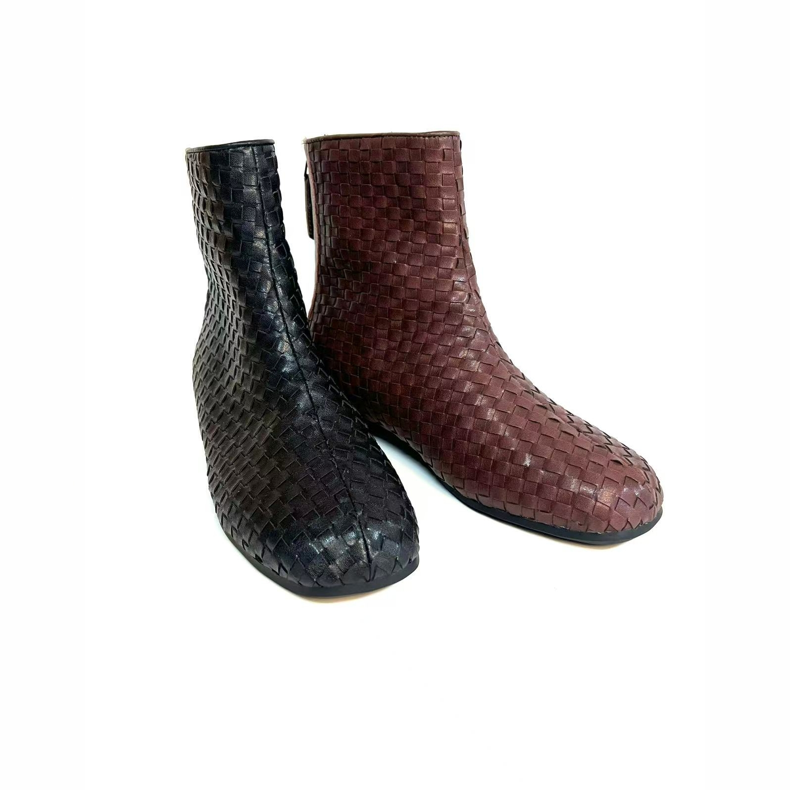 牛皮手工细编制短靴