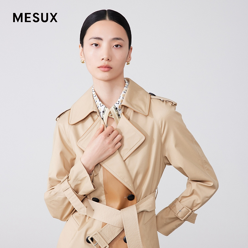 【丽公主专享】MESUX米岫拼皮双排中长风衣MKSUG102直播