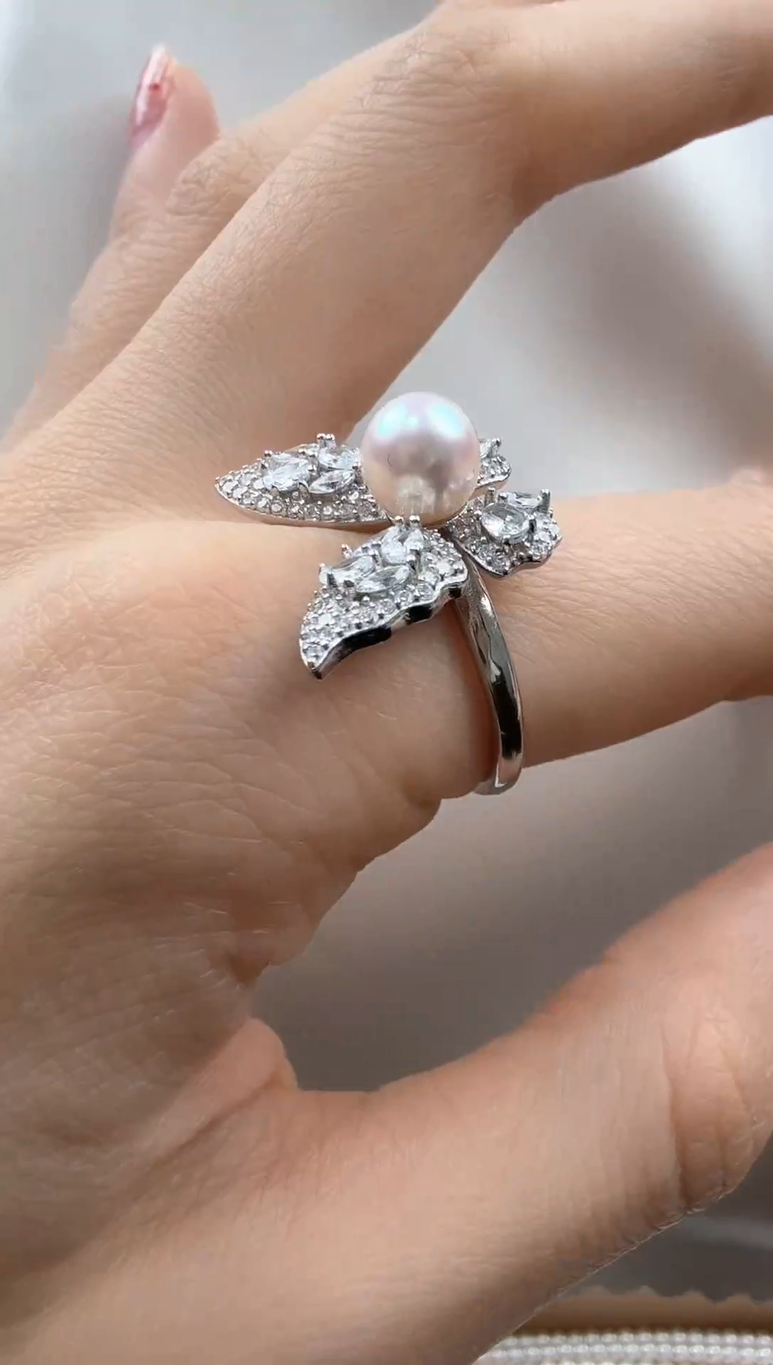 【闪购商品】海水珍珠戒指银S925镶嵌6-7mmakoya蝴蝶戒指