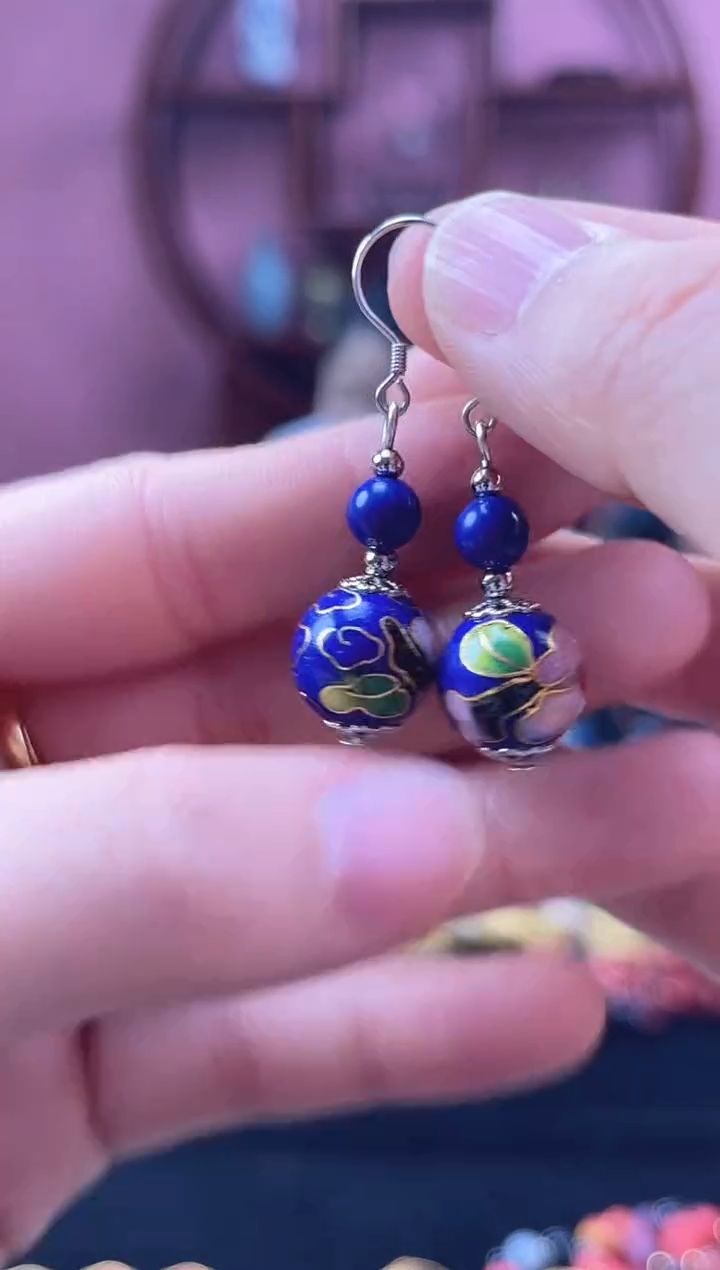 非遗 景泰蓝 耳环 宝蓝