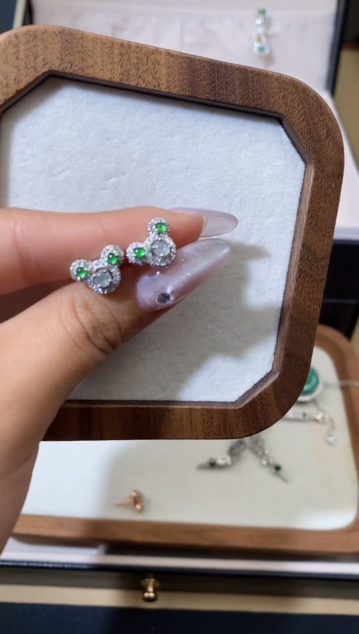【闪购商品】翡翠耳饰银S925镶嵌天然A货翡翠（多样性发一） 
