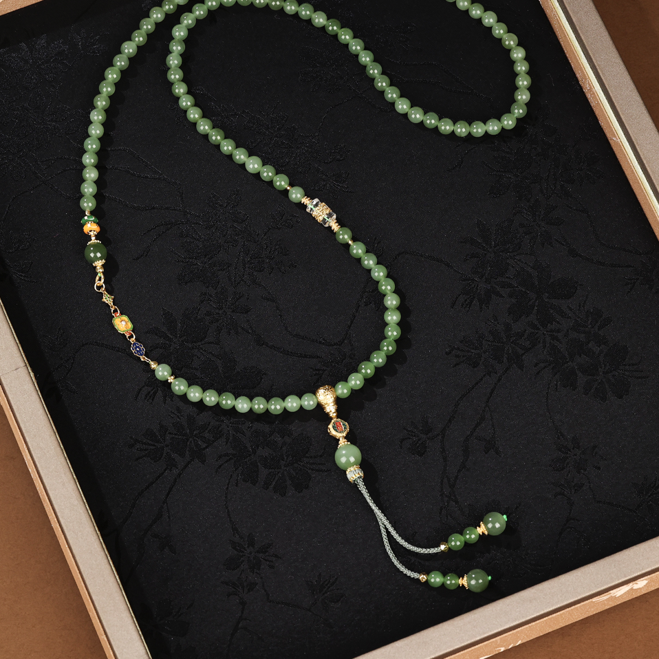 【玉福珠宝】S925银和田玉碧玉项链-X1168-华