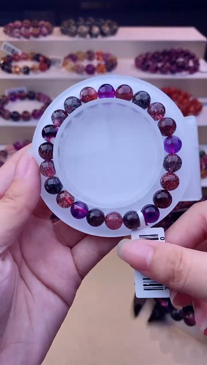 未镶嵌手链水晶黑加仑超七单圈8m+