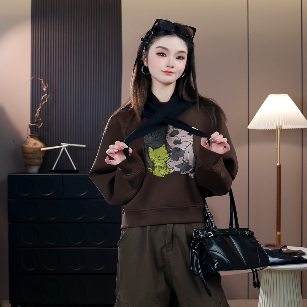 Apvr开心猫喵卫衣2025年早秋新品修身长袖休闲显瘦女226