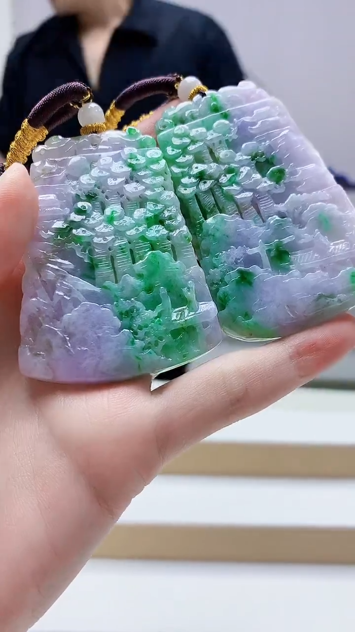 未镶嵌定制翡翠5145zm-毛货一对山水96