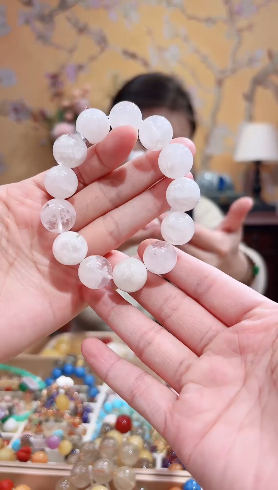 未镶嵌手链水晶16咪+天然白雪花幽灵水晶，天然晶体结构