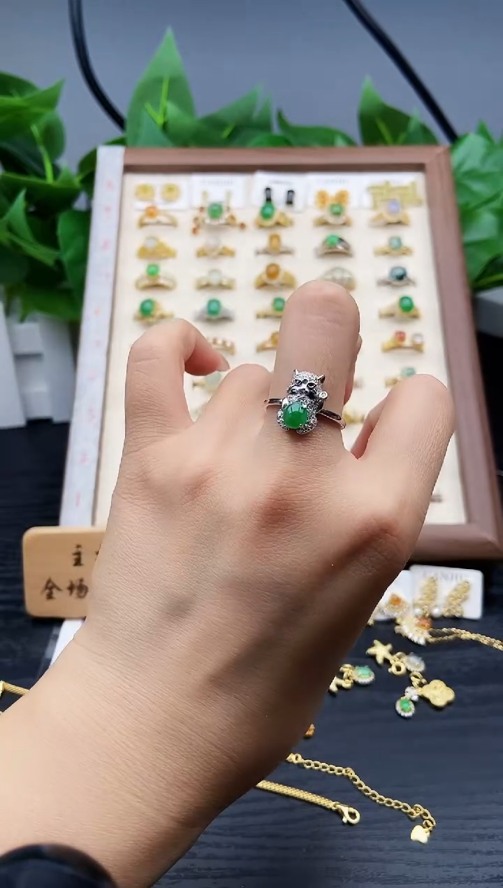 银S925镶嵌戒指翡翠12