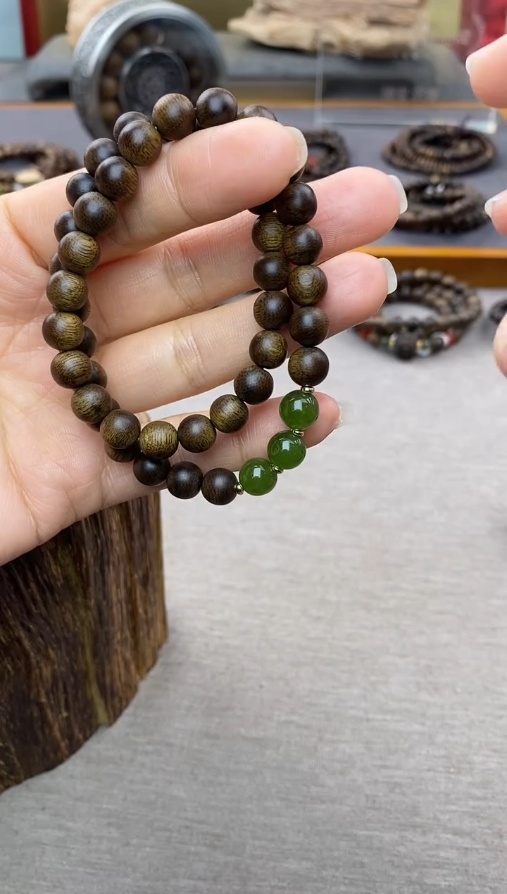 【闪购商品】沉香手串双圈芽庄玉化白棋楠0.8沉水+配饰