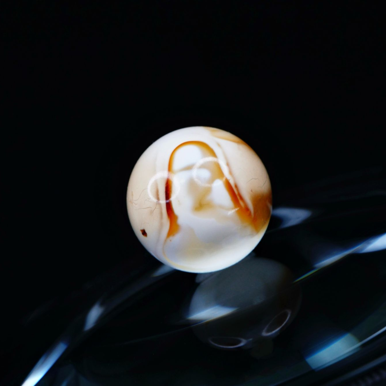 「圣母」14.6mm漆瓷白沁色妖花精品圆珠 天然琥珀蜜蜡高端文玩配饰