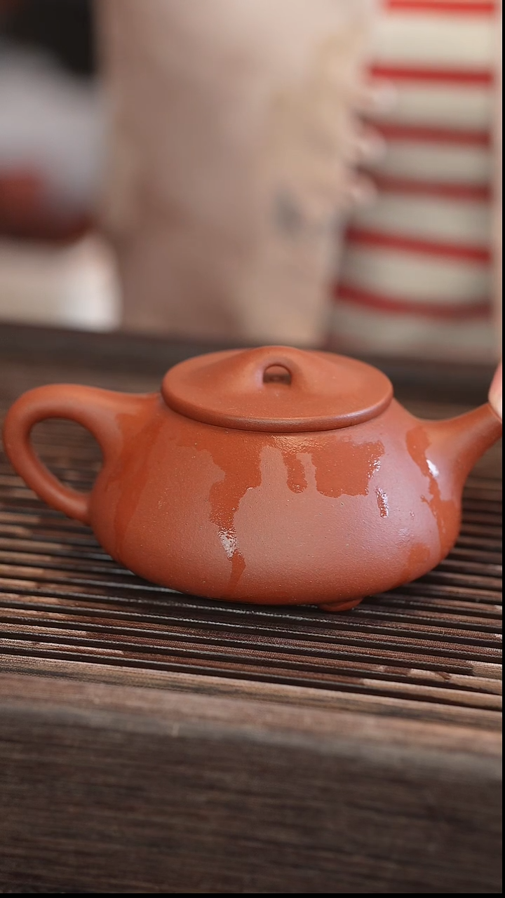 茶壶紫砂景舟石瓢 北红赤铁 半手工 210cc