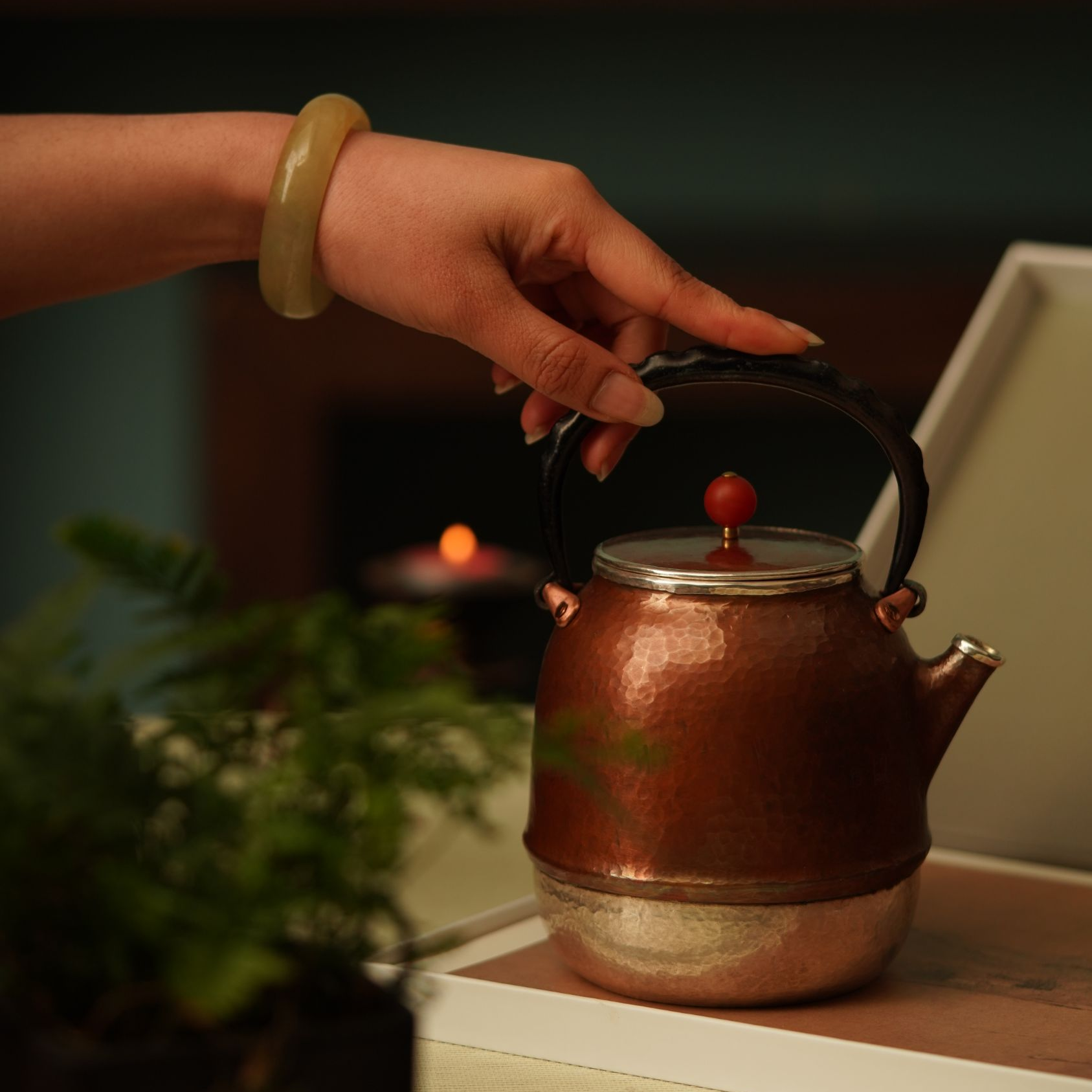 盈月腰线铜包银壶手工茶壶复古家用纯手工煮水日式提梁中式