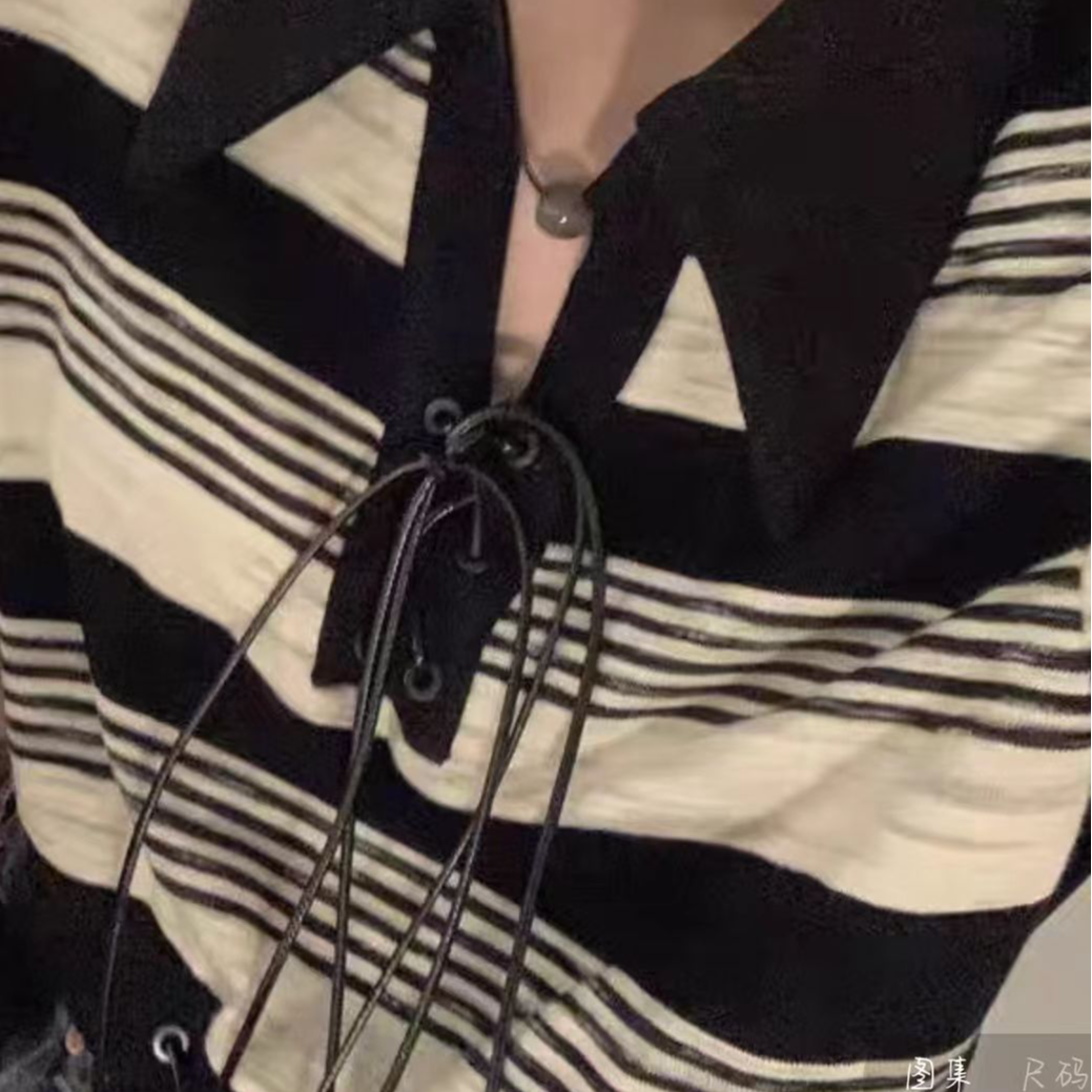 黑白条纹短款上衣辣妹收腰显瘦露脐POLO衫T恤女潮