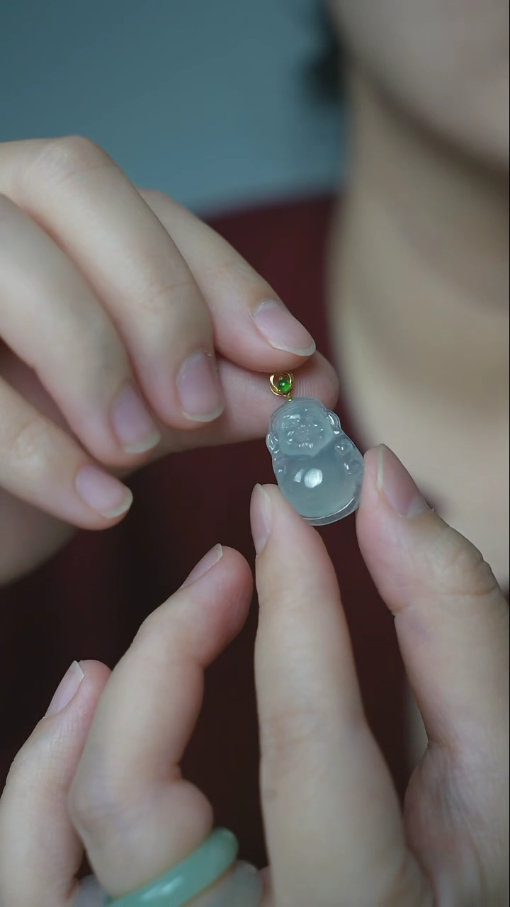 【闪购商品】翡翠吊坠(不含链)18K金镶嵌AA/冰翡翠财神吊坠