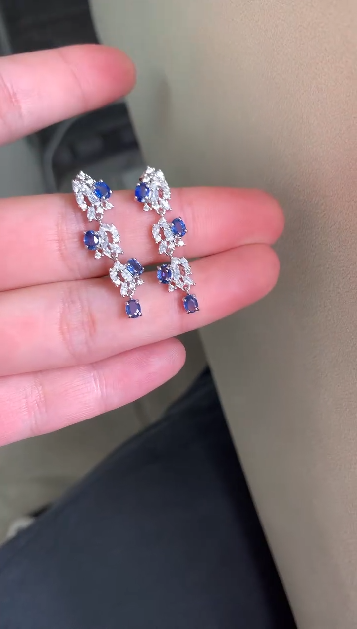 耳饰蓝宝石银S925镶嵌耳饰