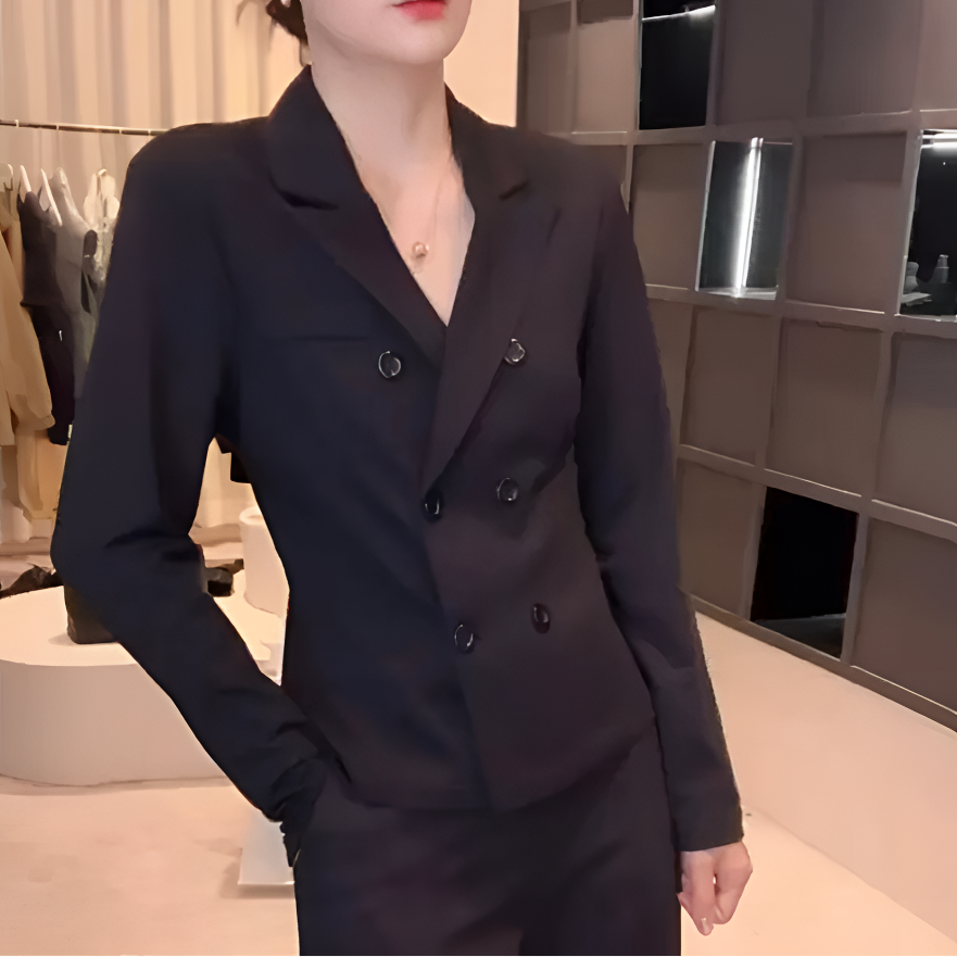 早秋款收腰正肩戗驳领设计感时尚百搭长袖显瘦女士西装上衣