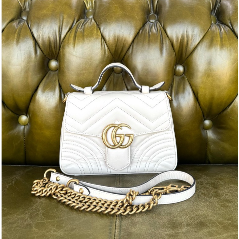 95新 GUCCI/古驰 安洁利严选  白金小号马蒙邮差斜挎包WHZ504075