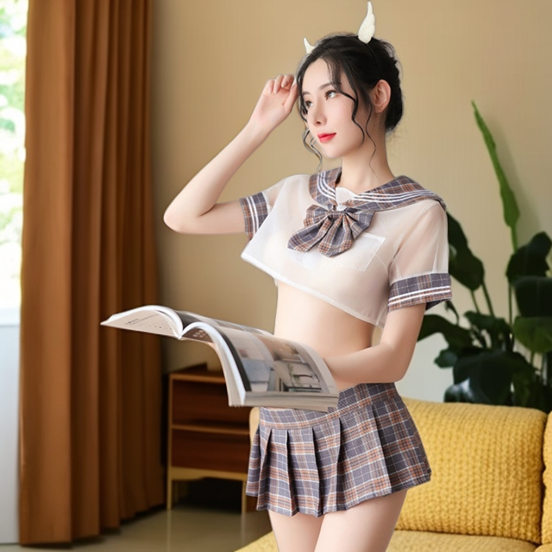 纯欲风性感网纱jk显瘦套装时尚学院风甜美百褶高腰气质修身公主风