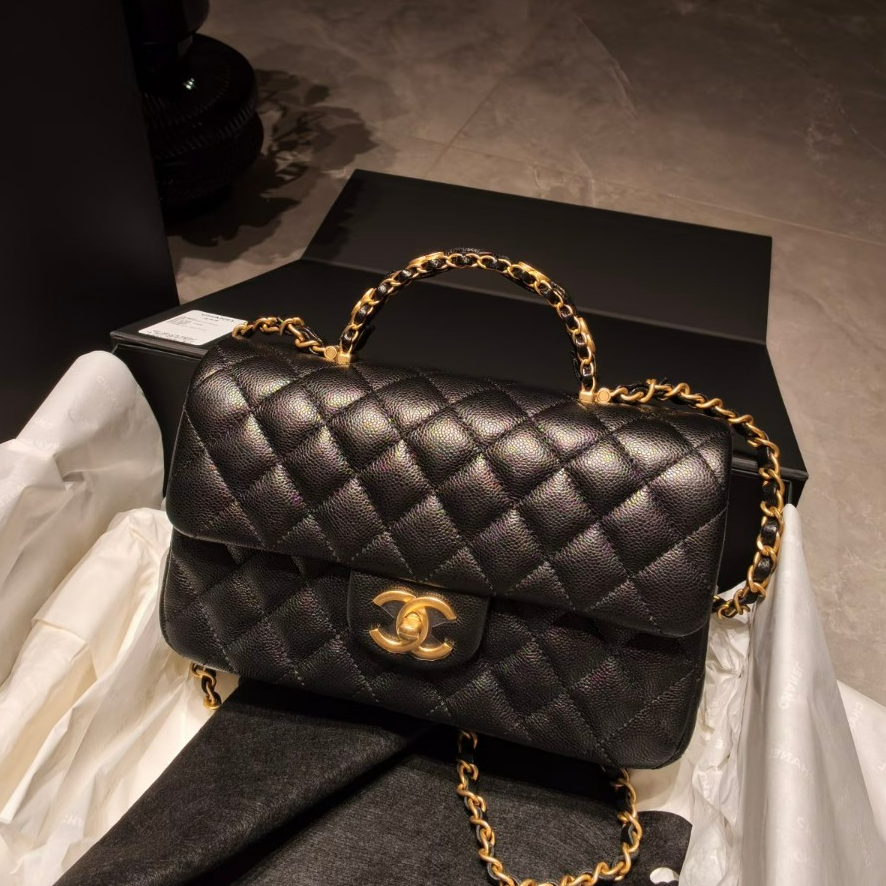 99新 Chanel/香奈儿 青奢荟//25b手柄大迷你大号斜挎包/89062