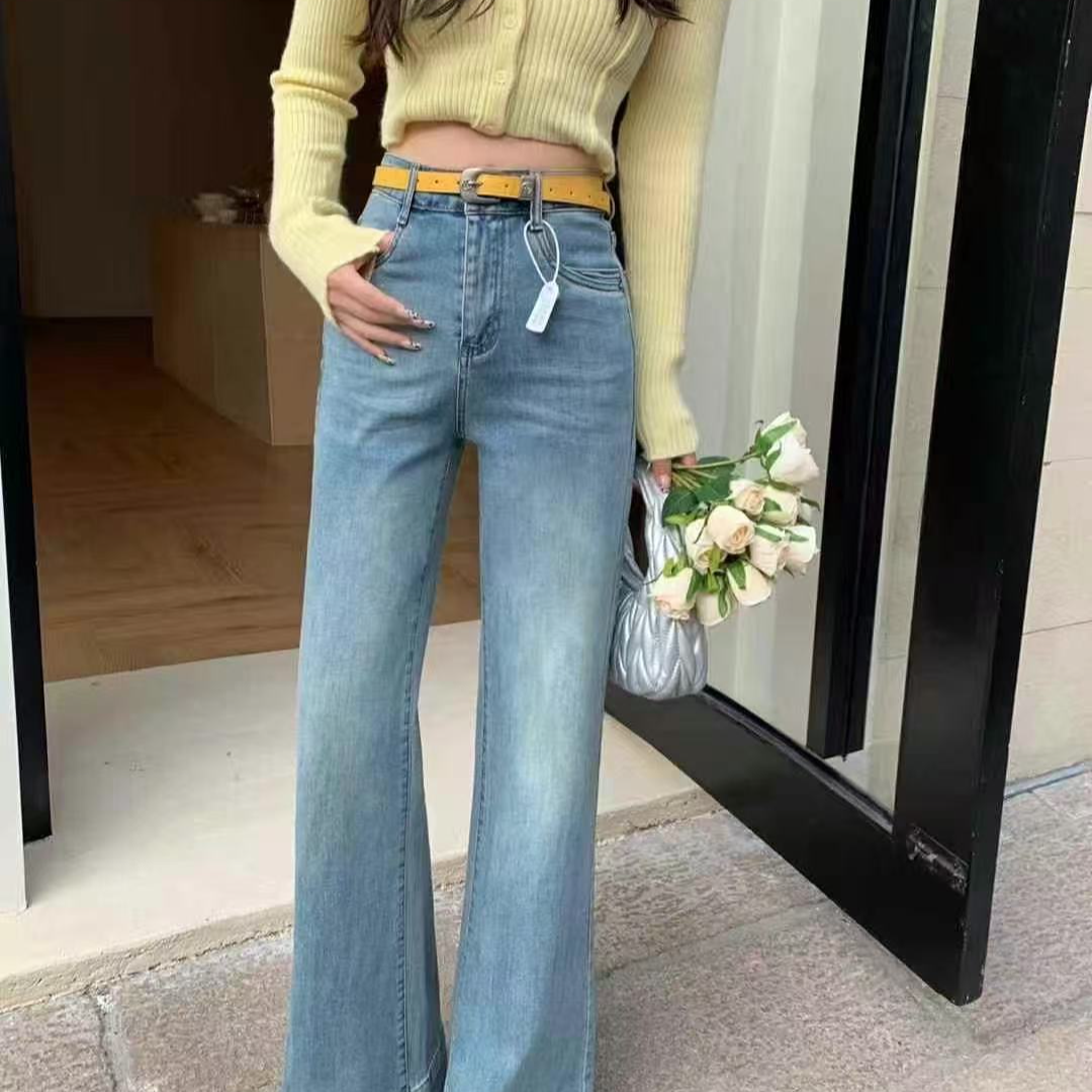 春季新品高腰显瘦时尚女士牛仔阔腿裤