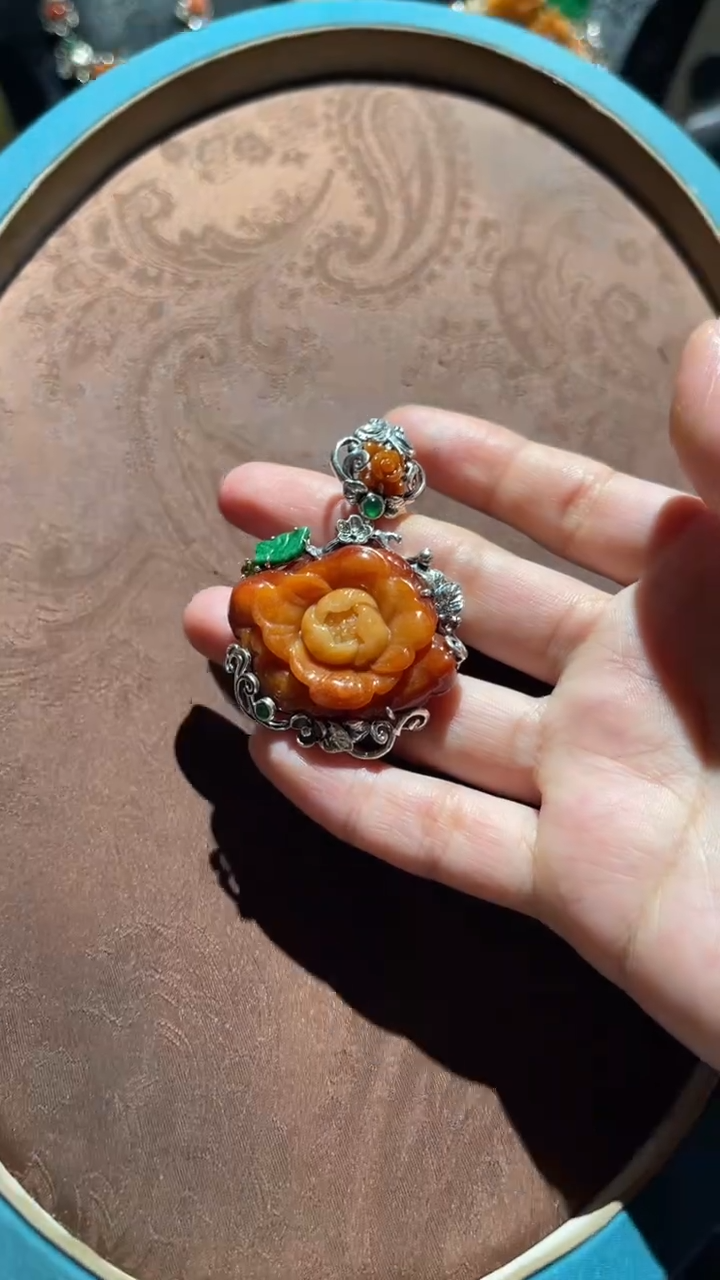 翡翠银S925镶嵌吊坠(不含链)红翡绿翠