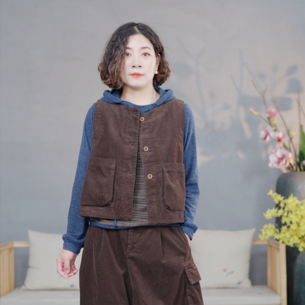 【悦兮】秋冬新款文艺百搭条纹加棉休闲复古宽松通勤女背心马夹5140