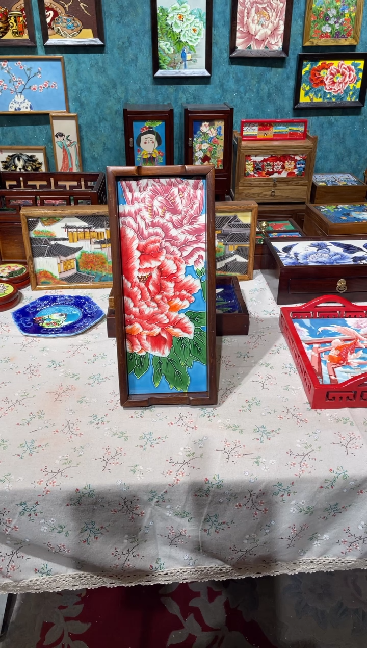 陶瓷福利18*43蓝底牡丹双面茶盘