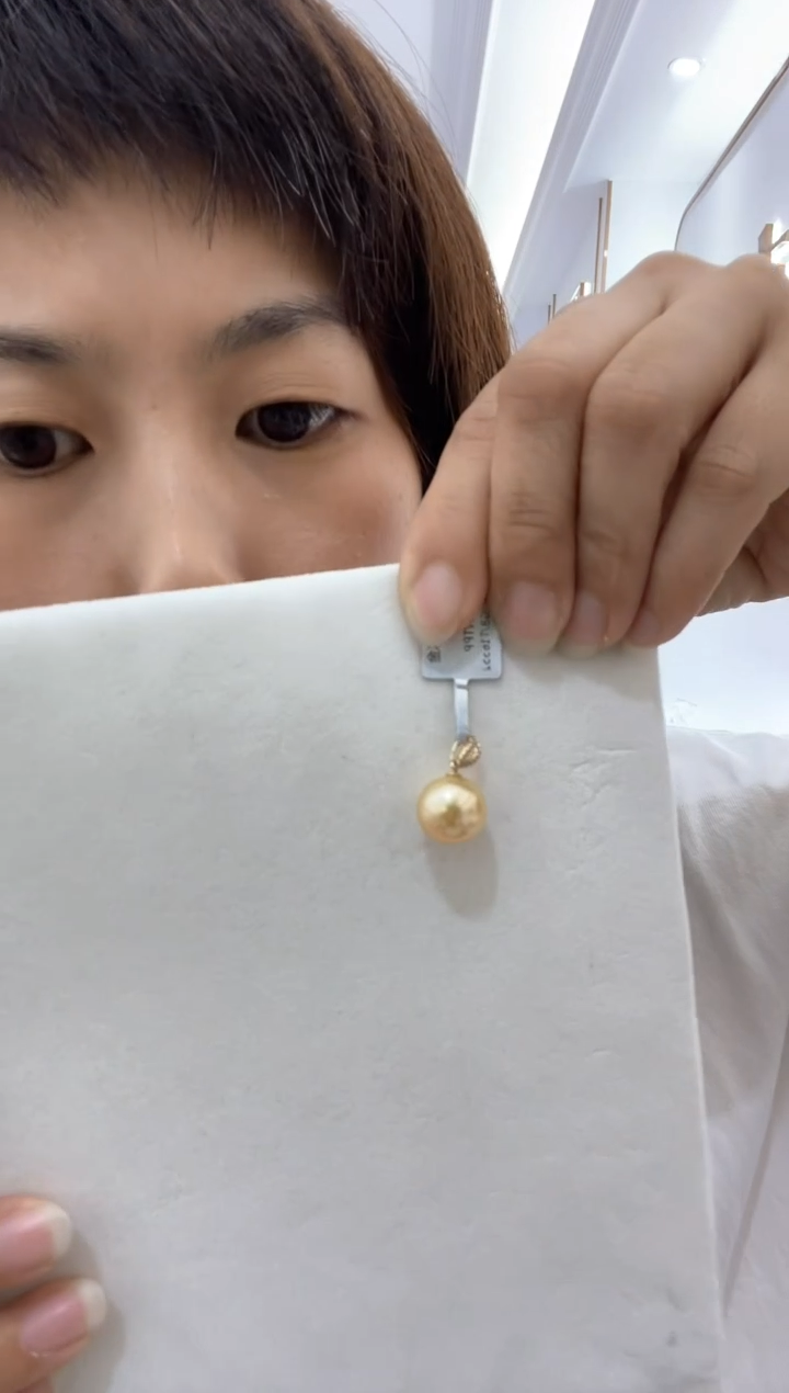 18K金镶嵌海水珍珠颈饰金珠吊坠@@M031