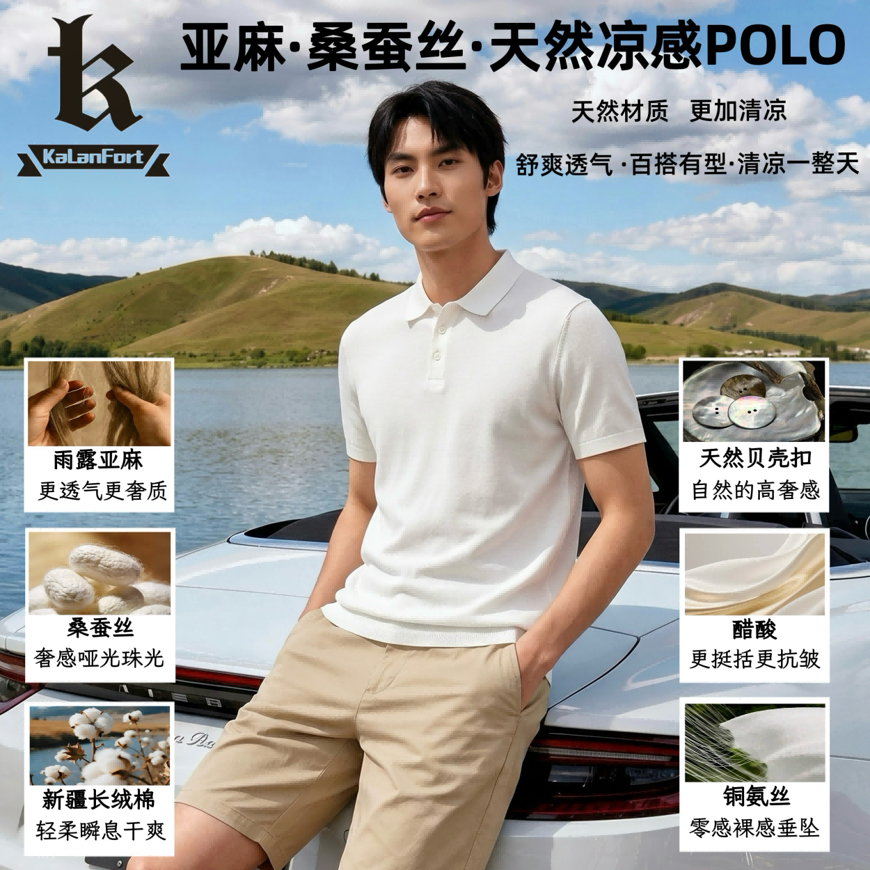 【领袖·蚕丝亚麻汗无痕】气场POLO男士高尔夫透气棉休闲短袖-C005